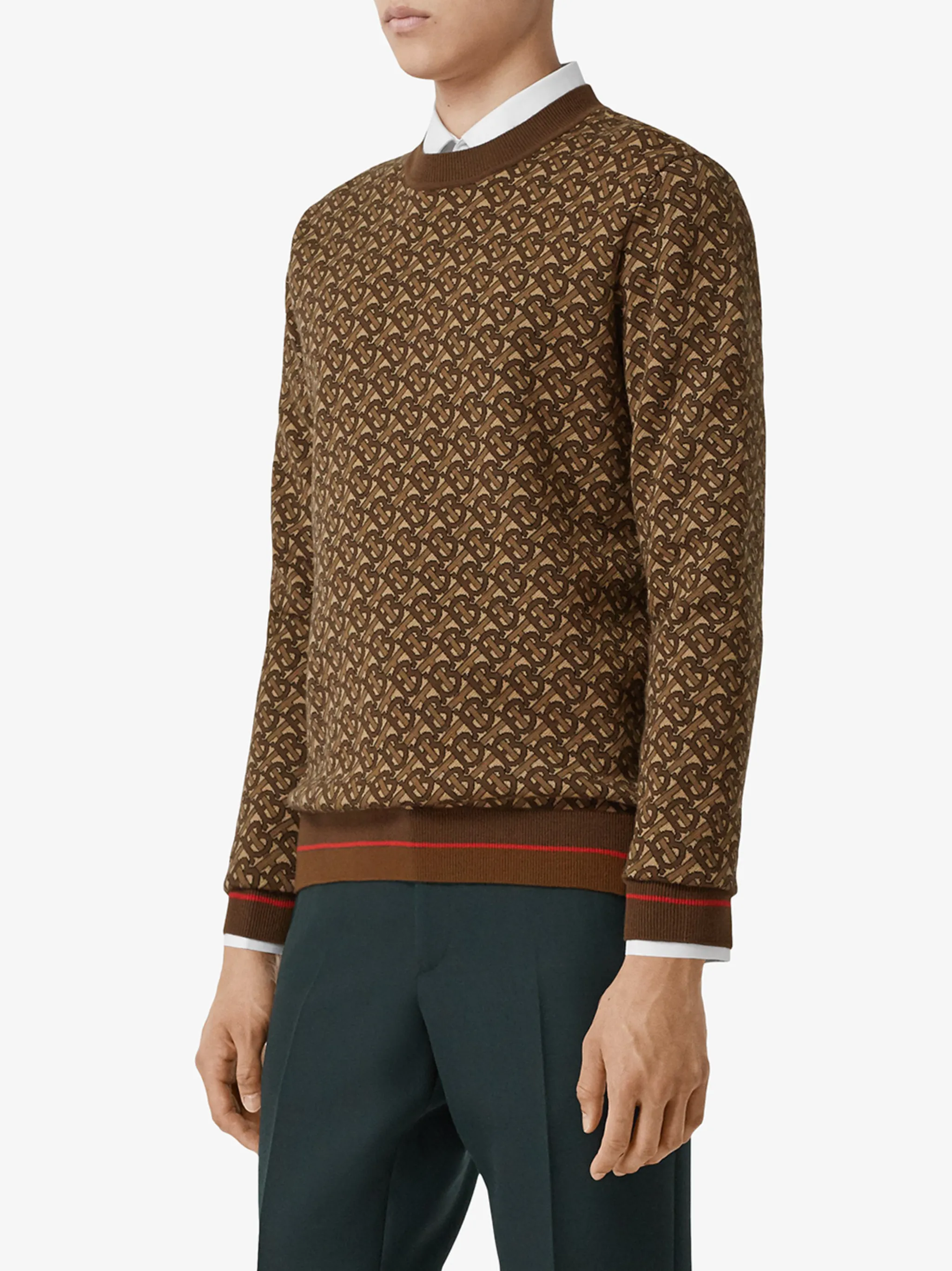 Burberry monogram-embroidered fine-knit on sale merino wool jumper S