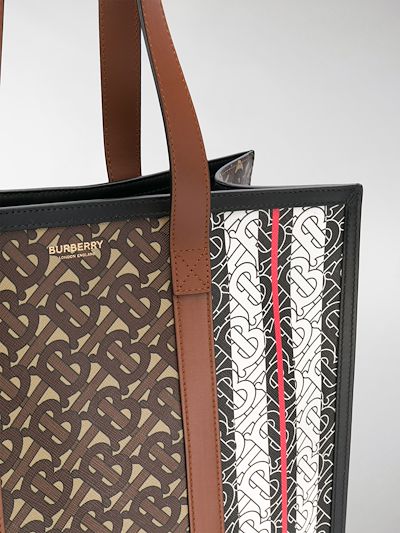 monogram colorblock stripe shopper tote bag