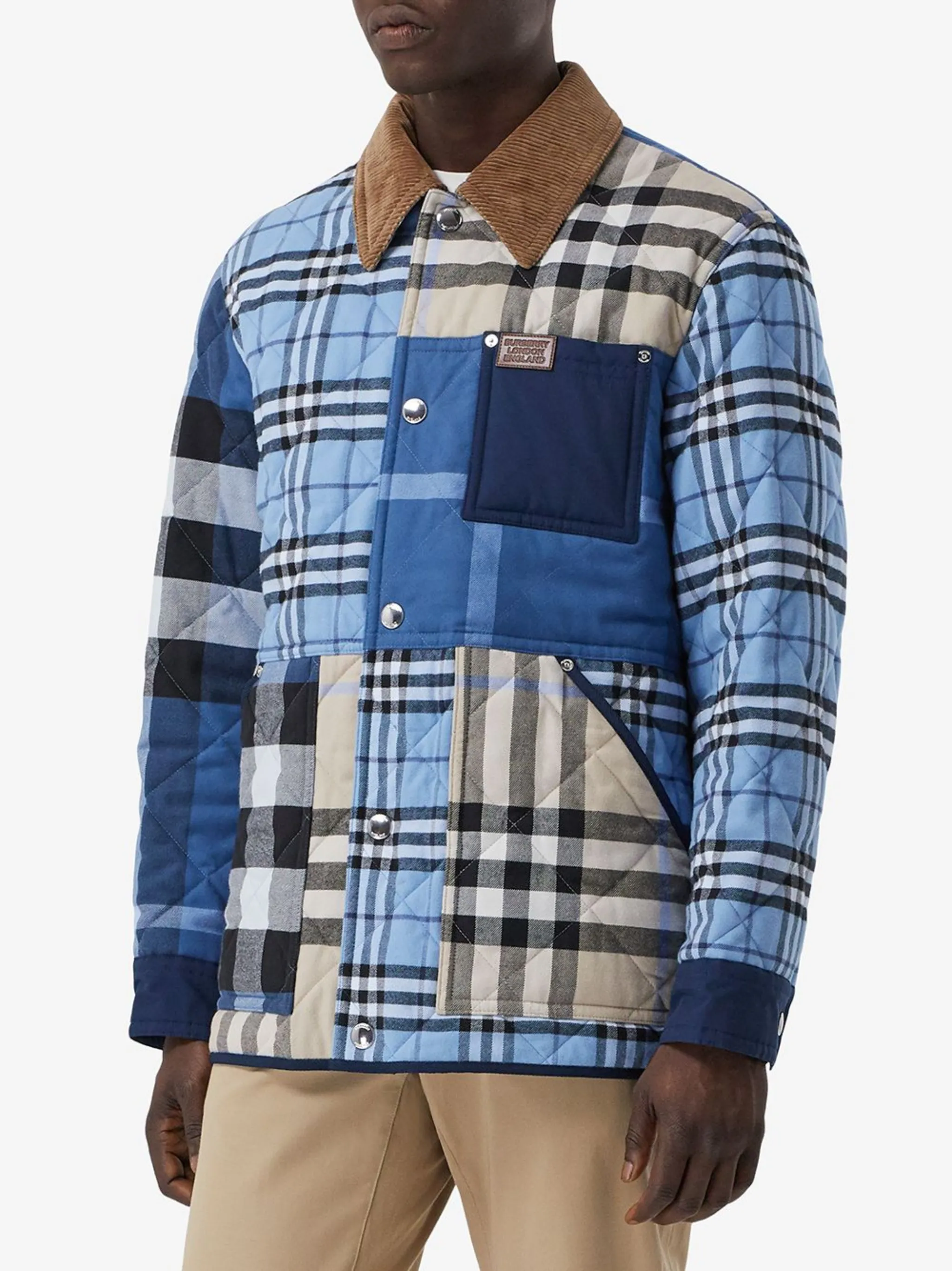 Burberry Brown Corduroy Collar Patchwork Jacket - Birch
