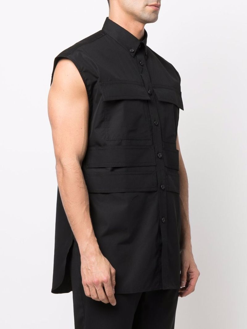 black sleeveless button down