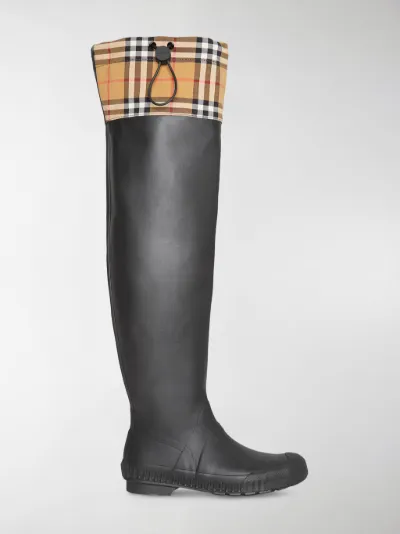 vintage check neoprene and rubber rain boots