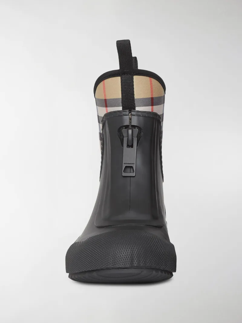 vintage check neoprene and rubber rain boots
