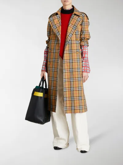 vintage check cotton trench coat