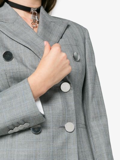 Grey double breasted check blazer展示图