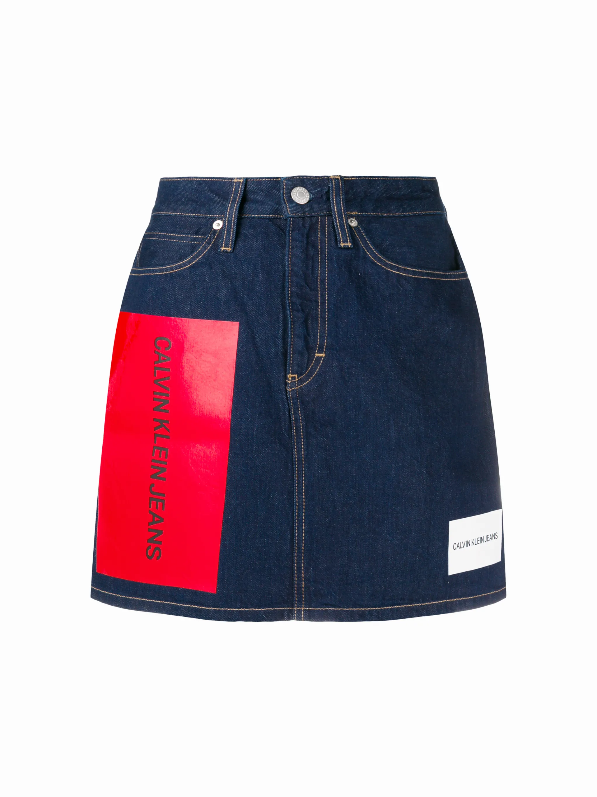 Calvin klein red denim skirt hotsell