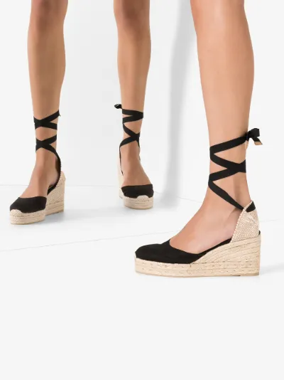 black wedge sandals with ankle ties