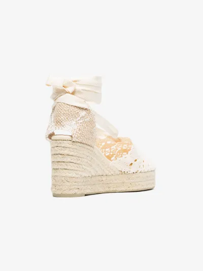 White Campesina 60 Crochet Wedge espadrilles展示图