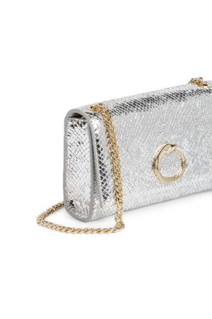 silver snakeskin clutch bag