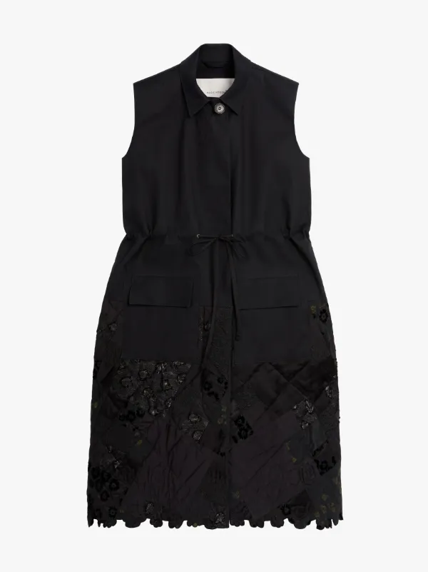 CECILIE BAHNSEN Black Bonded Cotton Blend Sleeveless Patchwork Coat