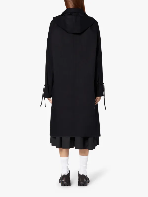 CECILIE BAHNSEN Black Bonded Cotton Oversized Hooded Coat