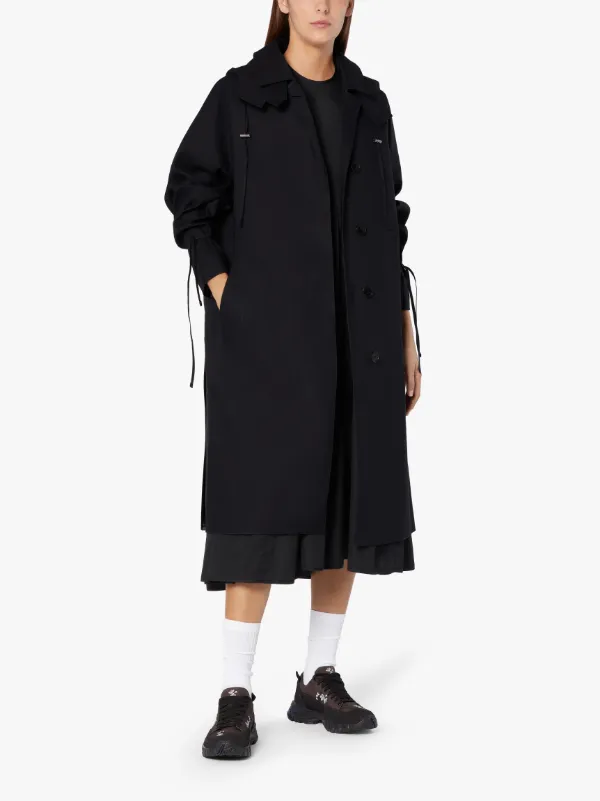 CECILIE BAHNSEN Black Bonded Cotton Oversized Hooded Coat