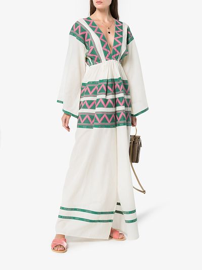 V-neck zig zag embroidered kaftan dress展示图