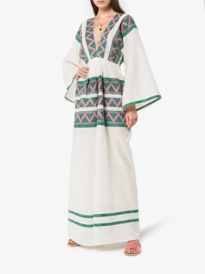 V-neck zig zag embroidered kaftan dress展示图