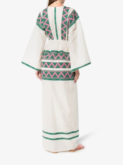 V-neck zig zag embroidered kaftan dress展示图