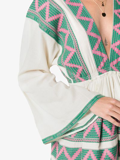 V-neck zig zag embroidered kaftan dress展示图