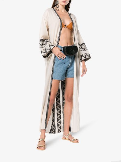 zig zag embroidered cotton kaftan jacket展示图