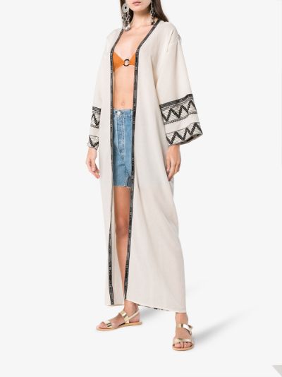 zig zag embroidered cotton kaftan jacket展示图