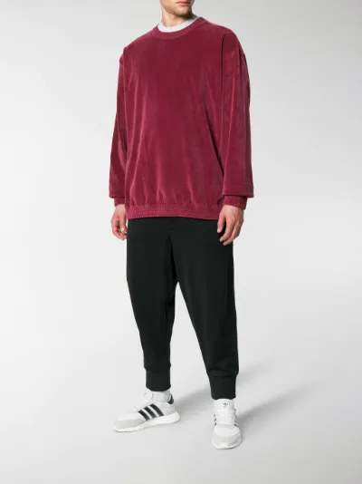 red velour sweatshirt