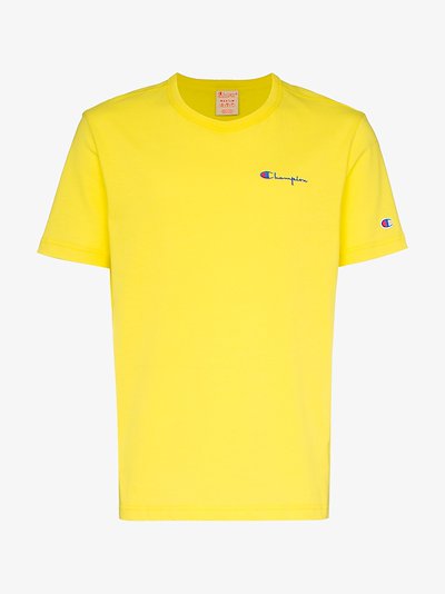 Champion Yellow Reverse Weave Logo Embroidered Cotton T Shirt Browns
