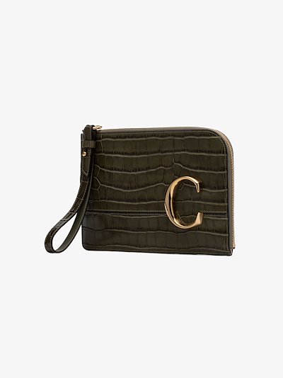 Green C Mock Croc Leather Clutch Bag Green C Mock Croc Leather Clutch Bag