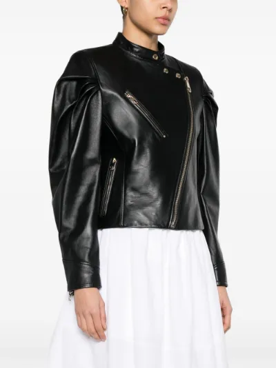 Pleated leather jacket best sale