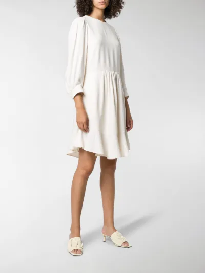 white silk shift dress