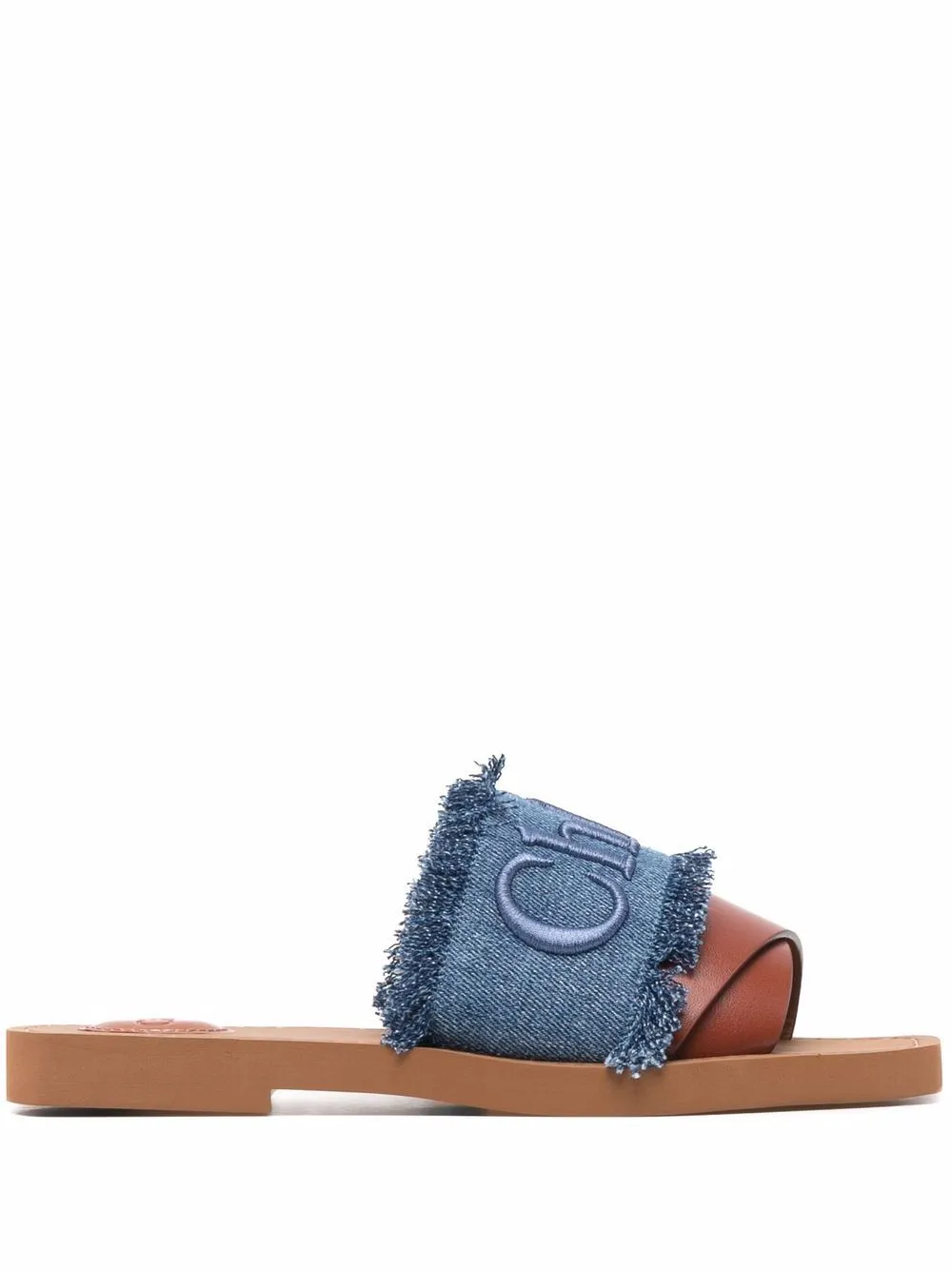 denim bow slides