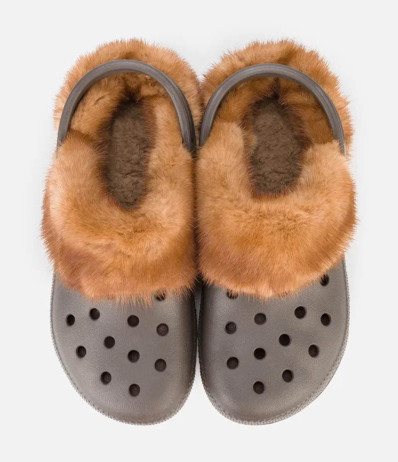 leather crocs with fur