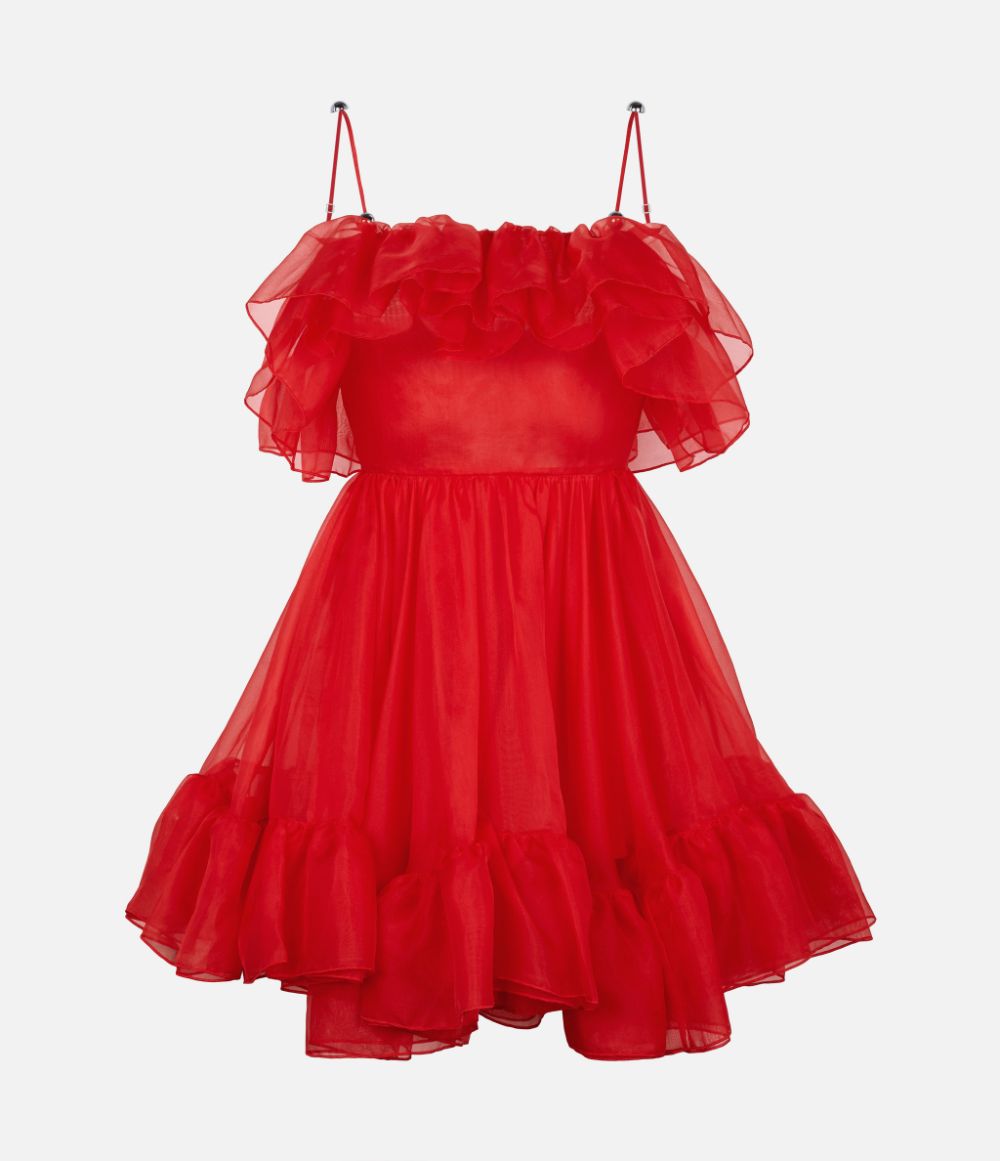 red frill mini dress