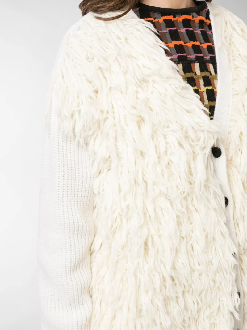 white shaggy cardigan