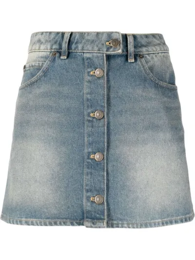 denim button-fastening mini skirt 