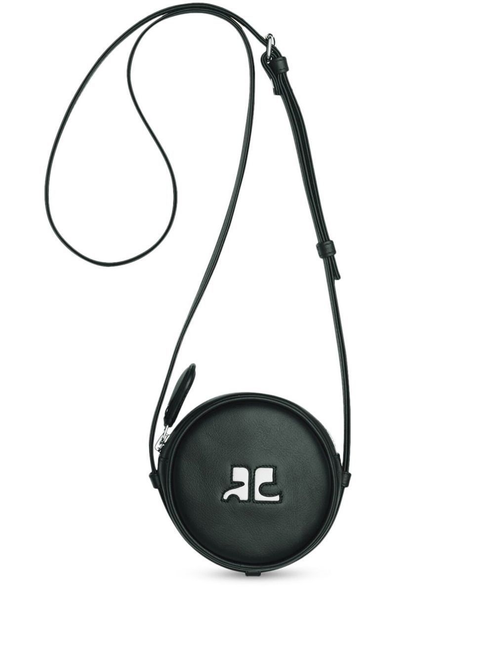 Courreges Logo-patch Leather Shoulder Bag in Black