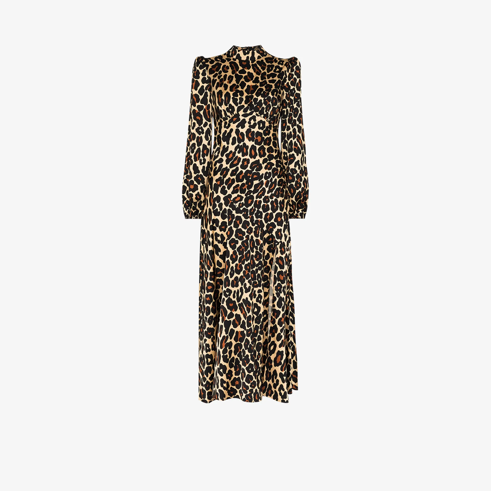 high neck leopard print midi dress