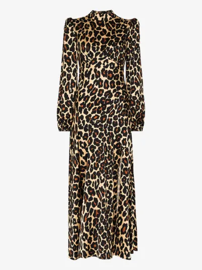 high neck leopard print midi dress