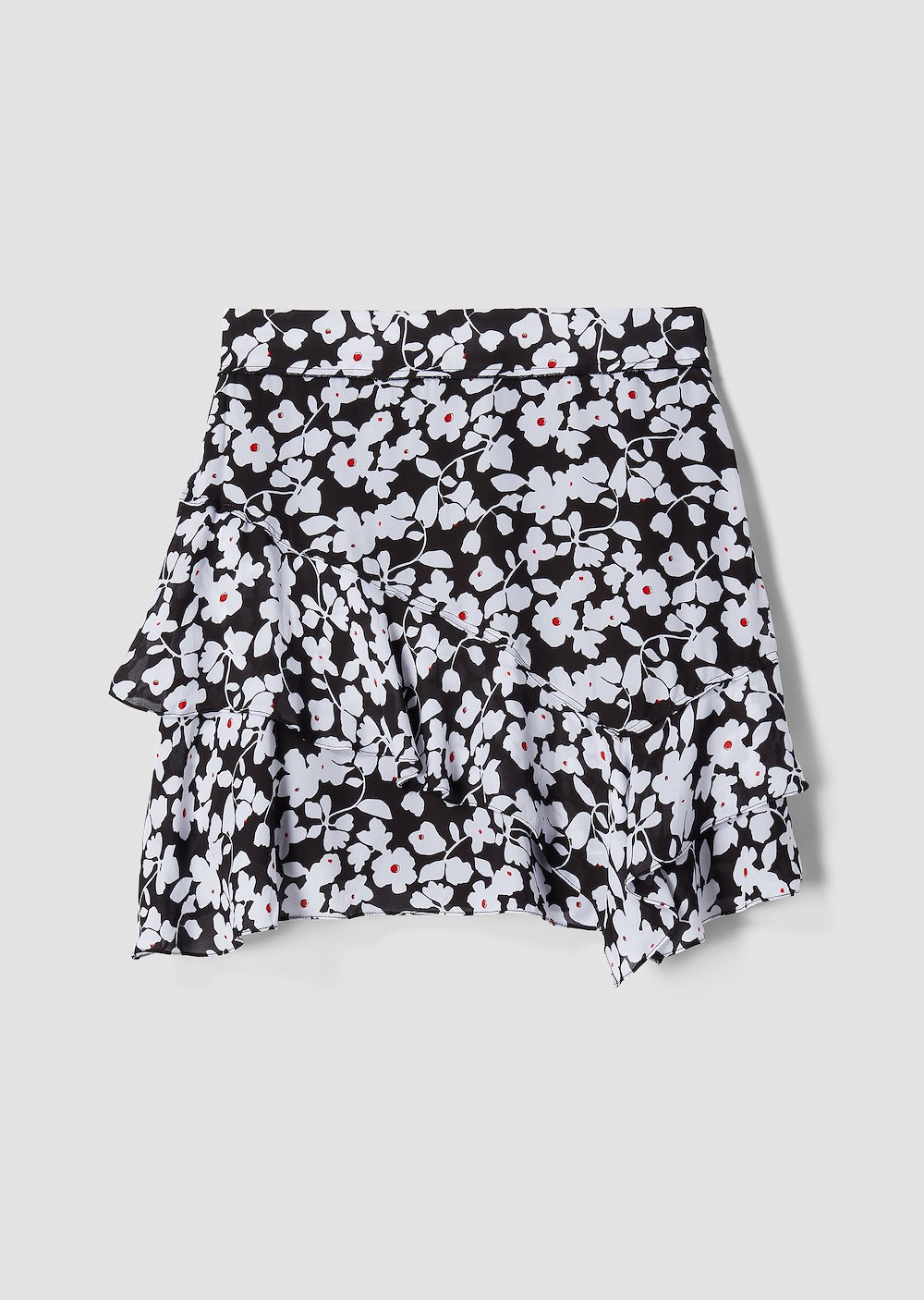 Asymmetrical Graphic Floral Ruffle Mini Skirt