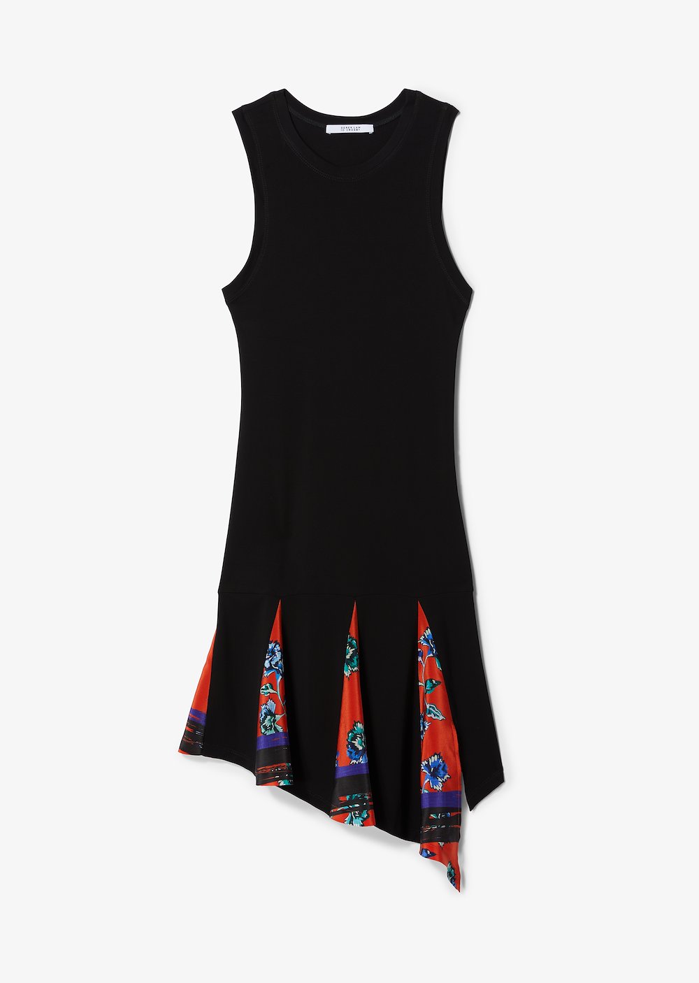 Asymmetrical Hem Matte Jersey Tank Dress With Printed Godet Insert