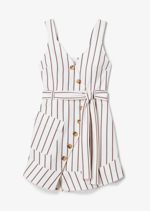 Belted Asymmetrical Placket Pencil Striped Dress Belted Asymmetrical Placket Pencil Striped Dress