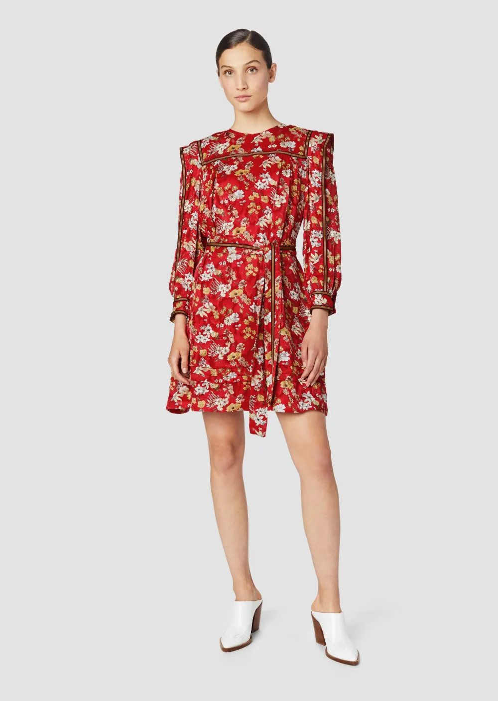 Belted Bouquet Floral Print Silk-Blend Jacquard Shift Dress