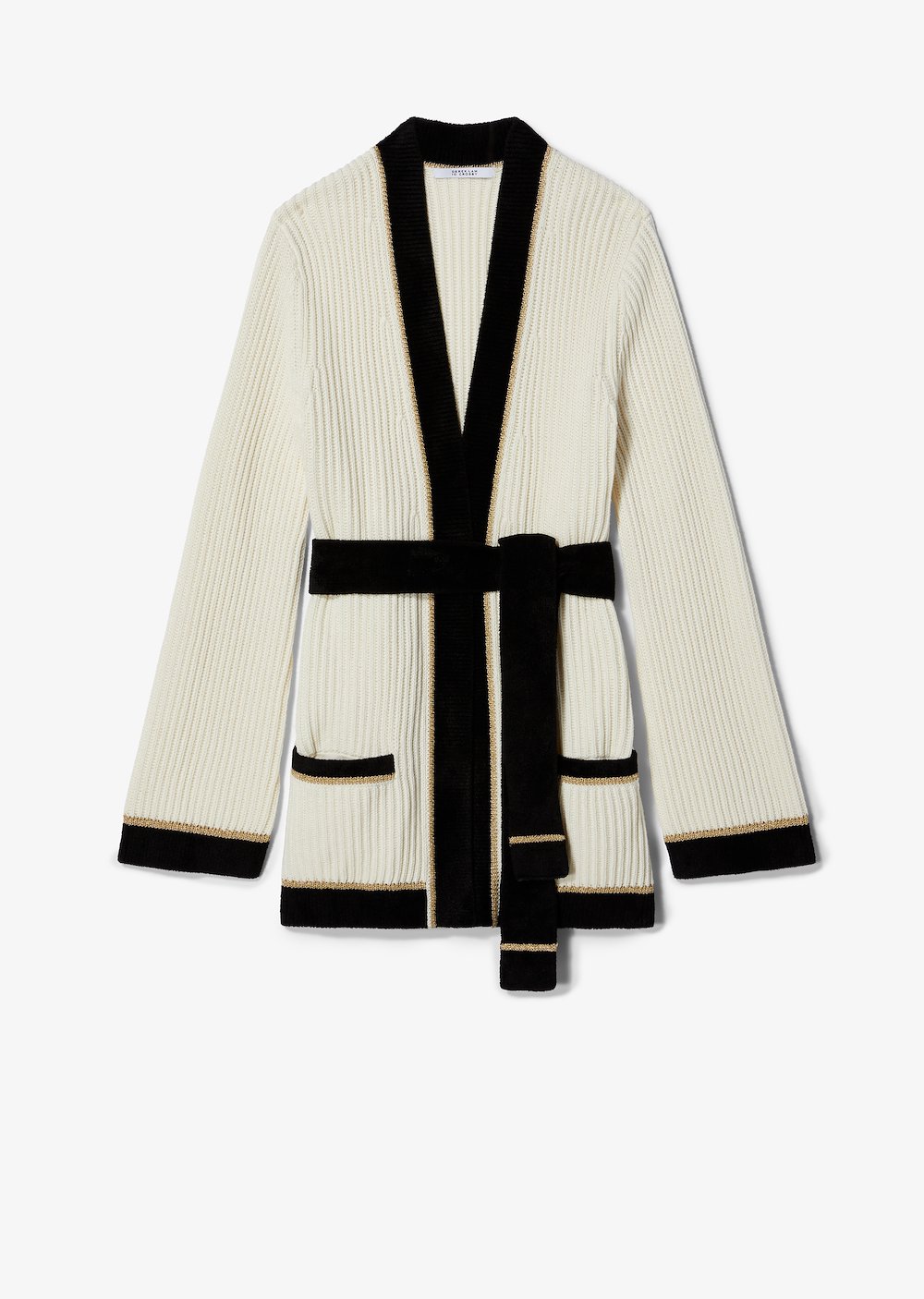 Belted Ribbed Cotton Lurex Stripe Cardigan