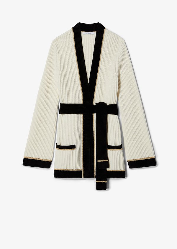Belted Ribbed Cotton Lurex Stripe Cardigan Belted Ribbed Cotton Lurex Stripe Cardigan
