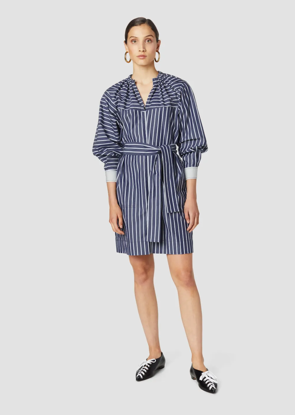 Belted Striped Cotton Shirt Dress
