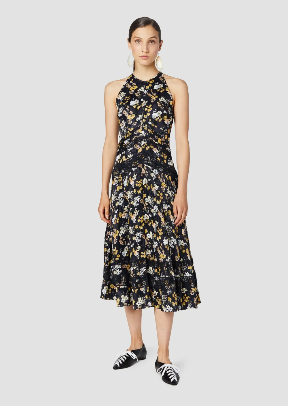 Bouquet Floral Print Silk-Blend Jacquard Midi Dress