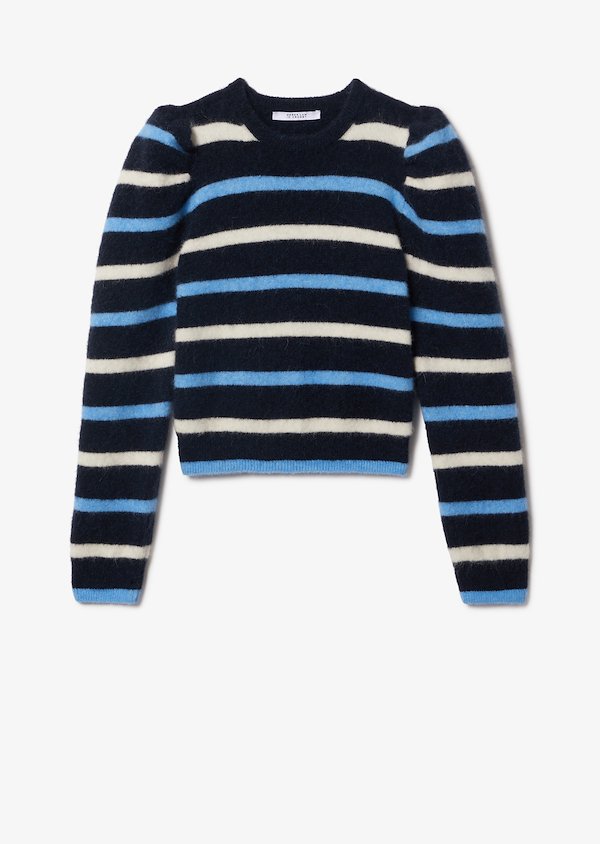 Brushed Baby Alpaca Striped Puff Sleeve Sweater Brushed Baby Alpaca Striped Puff Sleeve Sweater