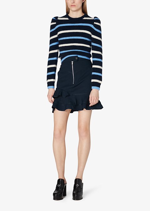 Brushed Baby Alpaca Striped Puff Sleeve Sweater