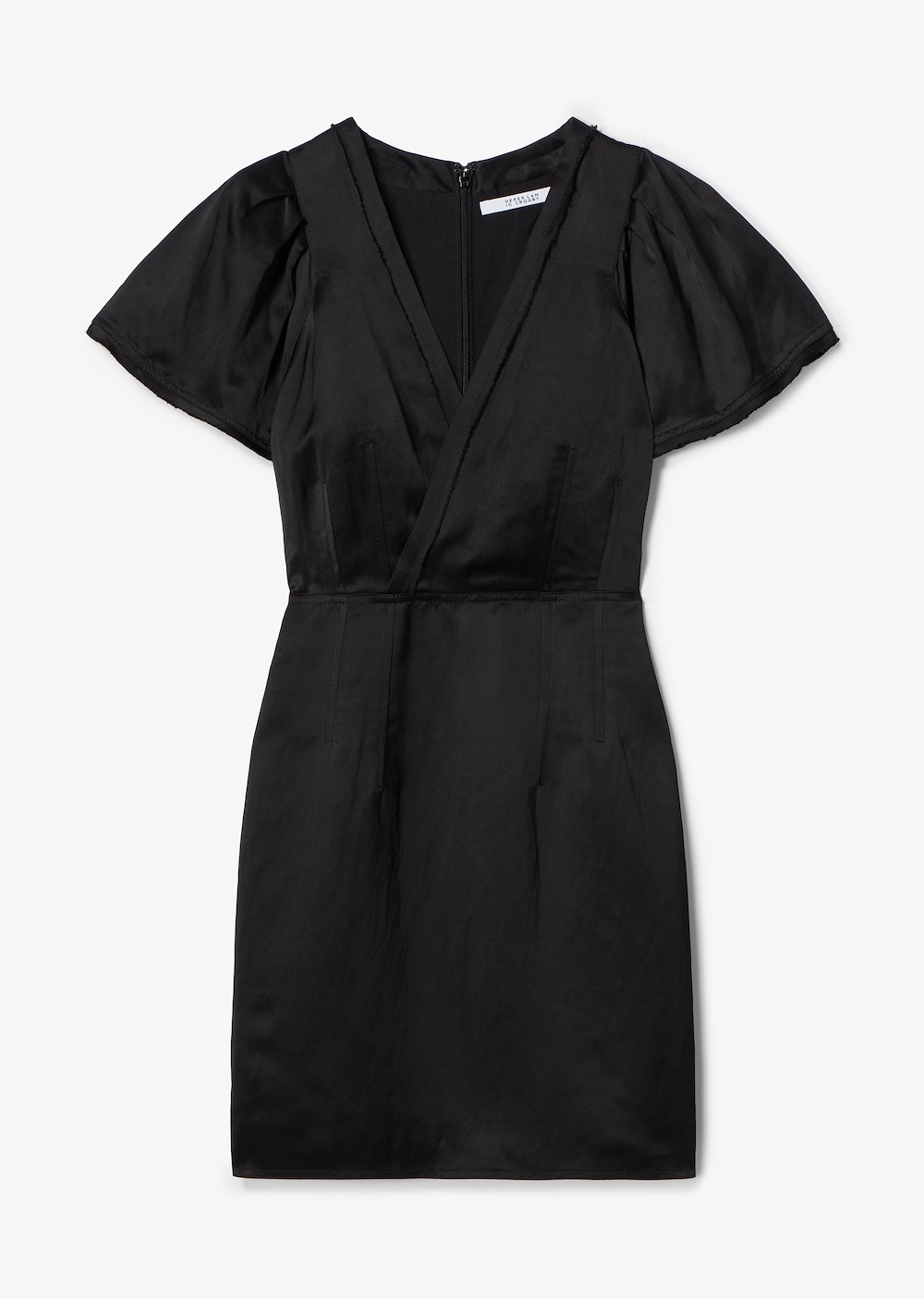 Cap Sleeve Fitted Satin V-Neck Dress