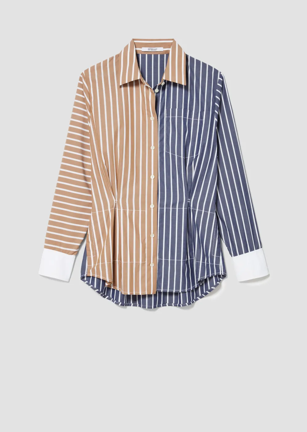 Colorblocked Striped Cotton Button-Down Shirt