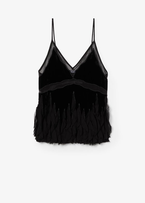 Crinkled Velvet Cami with Chiffon Inset Crinkled Velvet Cami with Chiffon Inset