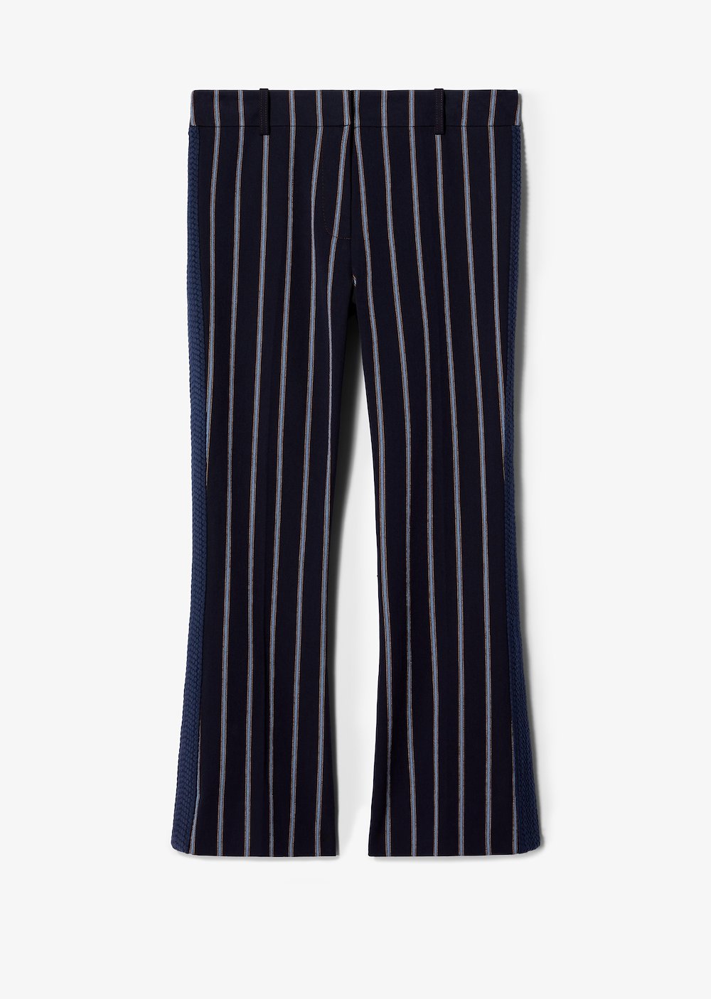 Cropped Flare Pencil Striped Trouser with Braided Trim