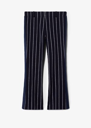 Cropped Flare Pencil Striped Trouser with Braided Trim Cropped Flare Pencil Striped Trouser with Braided Trim