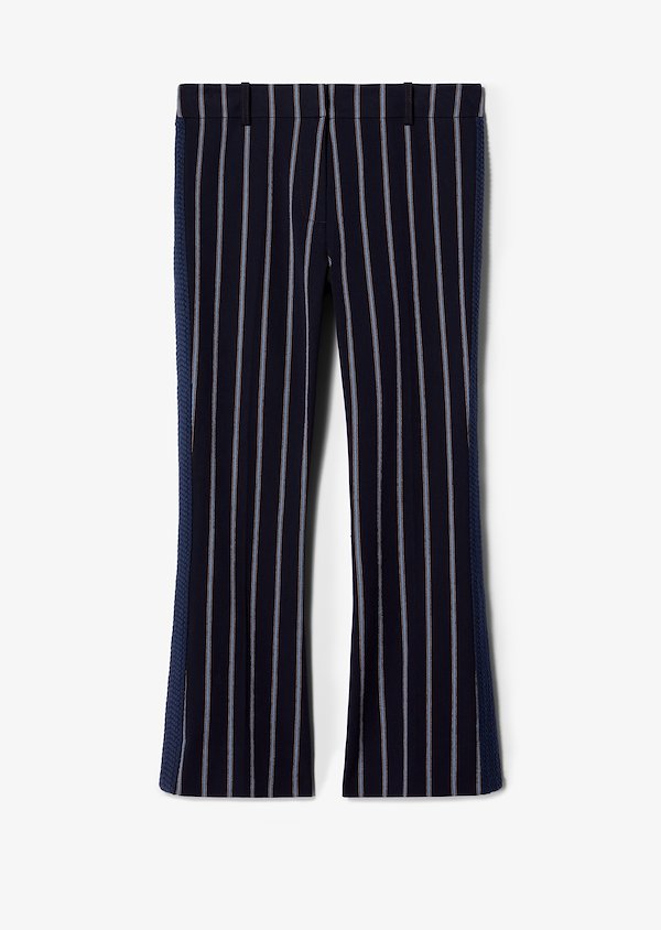 Cropped Flare Pencil Striped Trouser with Braided Trim Cropped Flare Pencil Striped Trouser with Braided Trim